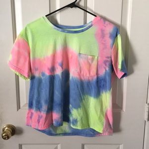 Blue, Yellow and Pink Tie Dye Crop Top